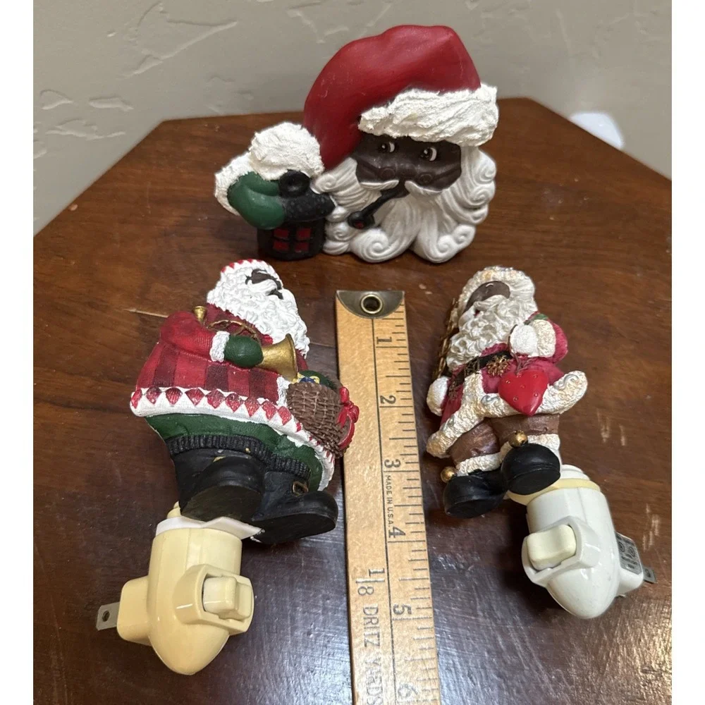 Vintage African American Black Santa Claus Plug In Night Light Lot of 3 WORKING